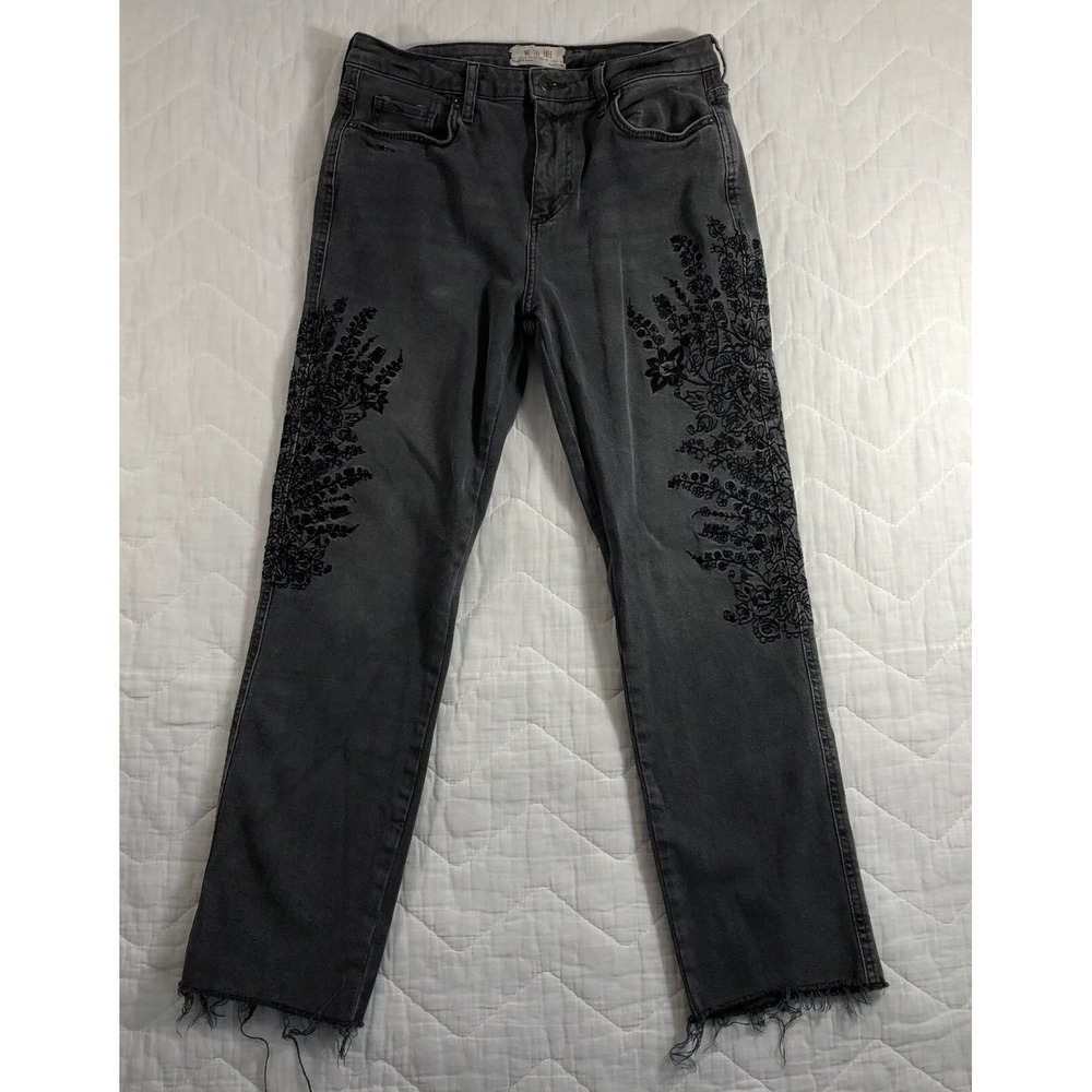 We The Free People Jeans‎ Women's 28 Gray Black Floral Raw Frayed Hem (30x26)